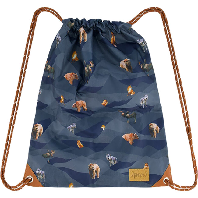 Boys Moutains Animals Print Cinched Top Drawstring Bag, Navy