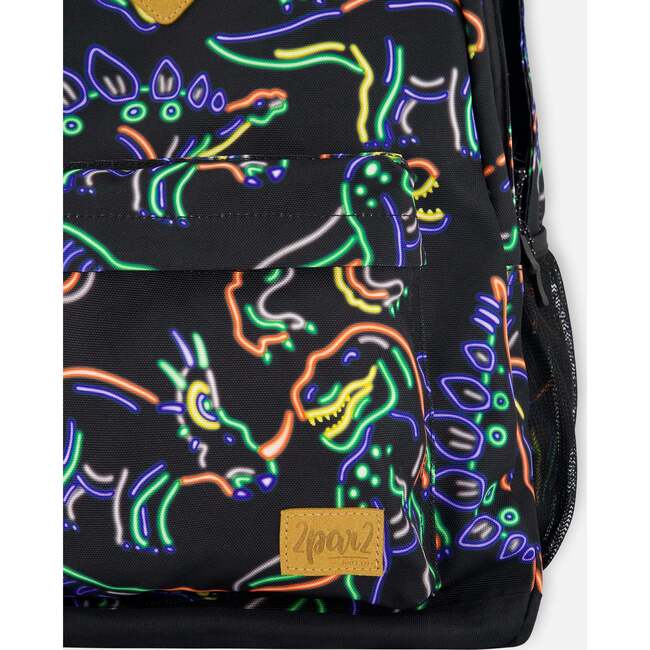 Boys Neon Dino Print Backpack 25L, Black - Backpacks - 4