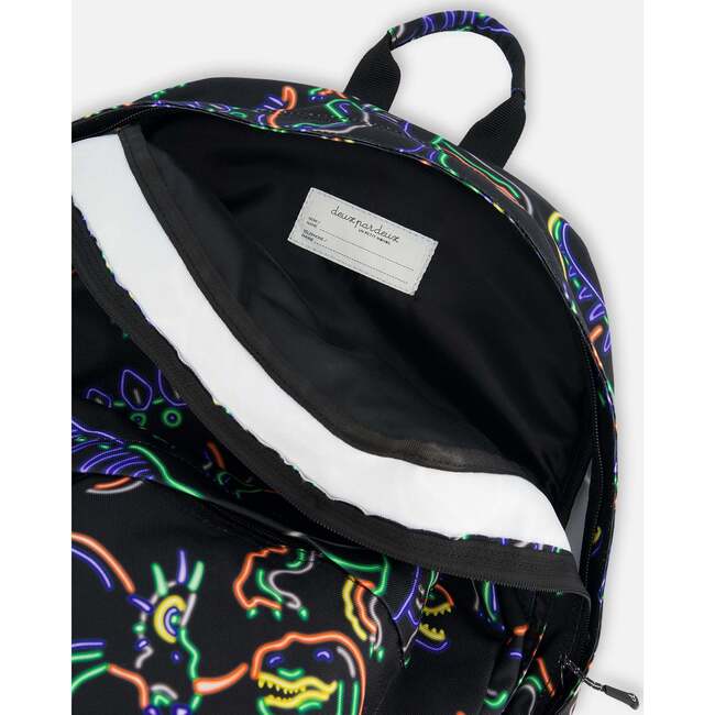 Boys Neon Dino Print Backpack 25L, Black - Backpacks - 6