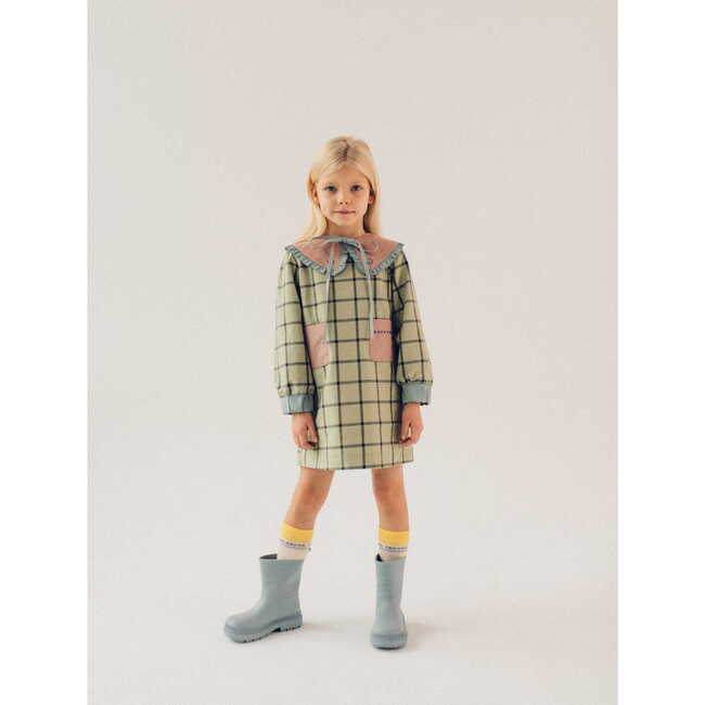 Cotton Plaid Dress, Misty Green - Dresses - 2