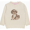 Little Mina Puppy Intarsia Velvet Bow Sweater, Winter White - Sweaters - 1 - thumbnail