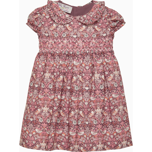 Little Liberty Print Smocked Panel Dress, Plum Strawberry Thief