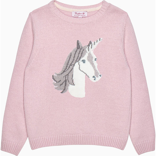 Magical Unicorn Intarsia Knit Sweater, Pink