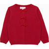 Little Velvet Bow Closure Cardigan, Crimson - Cardigans - 1 - thumbnail