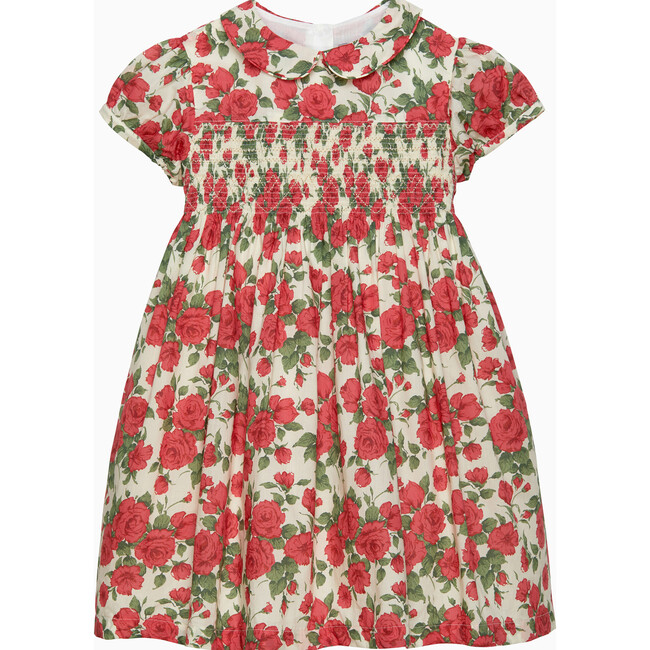 Little Liberty Print Carline Rose Smocked Party Dress, Red Carline Rose