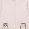 Olivia Owl Intarsia Ribbed Edge Cardigan, Pale Pink - Cardigans - 3