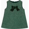 Little Georgina Bow Pinafore Dress, Green Herringbone - Dresses - 1 - thumbnail