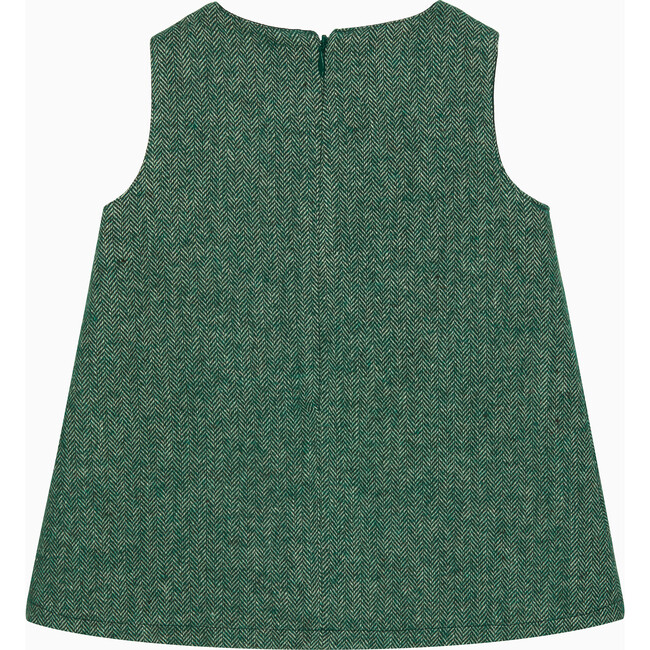 Little Georgina Bow Pinafore Dress, Green Herringbone - Dresses - 2