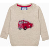 Little Fire Engine Intarsia Jumper Sweater, Oatmeal - Sweaters - 1 - thumbnail