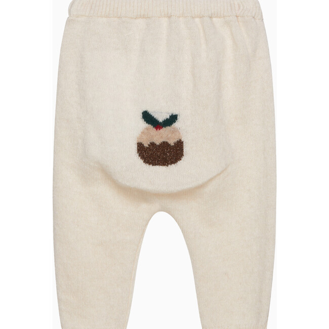 Little Christmas Pudding Intarsia Leggings, Winter White - Leggings - 1