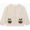 Little Christmas Pudding Intarsia Button Down Cardigan, Winter White - Cardigans - 1 - thumbnail