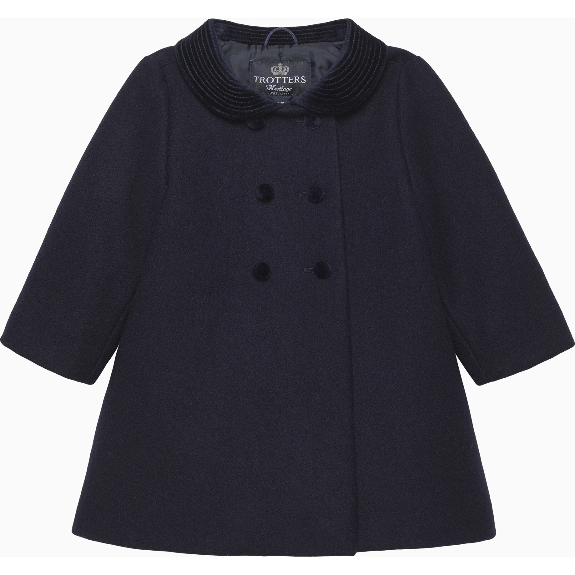 Little Classic Velvet Collar Button Coat, Navy - Coats - 1