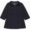 Little Classic Velvet Collar Button Coat, Navy - Coats - 1 - thumbnail