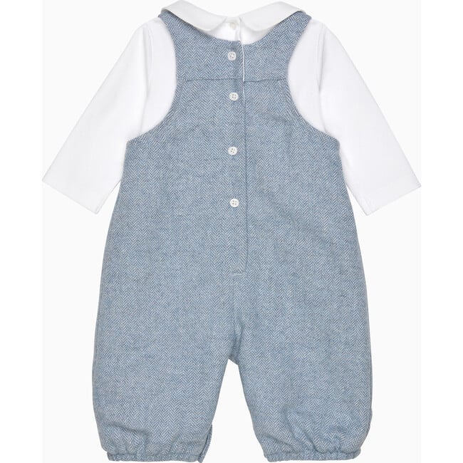 Little Elephant Embroidered Smocked Dungaree, Pale Blue Herringbone - Rompers - 2