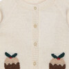 Little Christmas Pudding Intarsia Button Down Cardigan, Winter White - Cardigans - 3