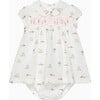 Little Bunny & Friends Print Peter Pan Collar Smocked Dress, White - Dresses - 1 - thumbnail