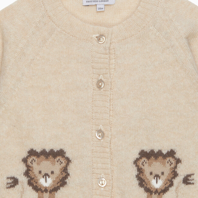 Little Augustus Lion Button Down Cardigan, Oatmeal - Cardigans - 3