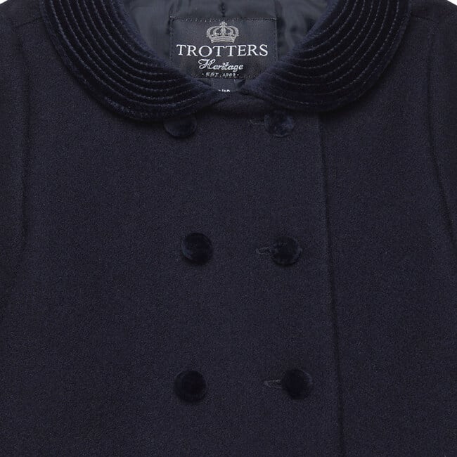 Little Classic Velvet Collar Button Coat, Navy - Coats - 3