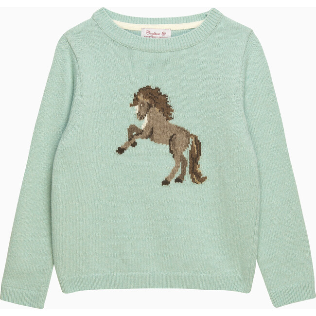 Galloping Freya Horse Ribbed Neck Sweater, Sea Green