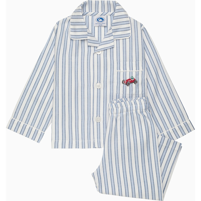 Henry Car Striped Button Down Elastic Waist Pajama, Pale Blue