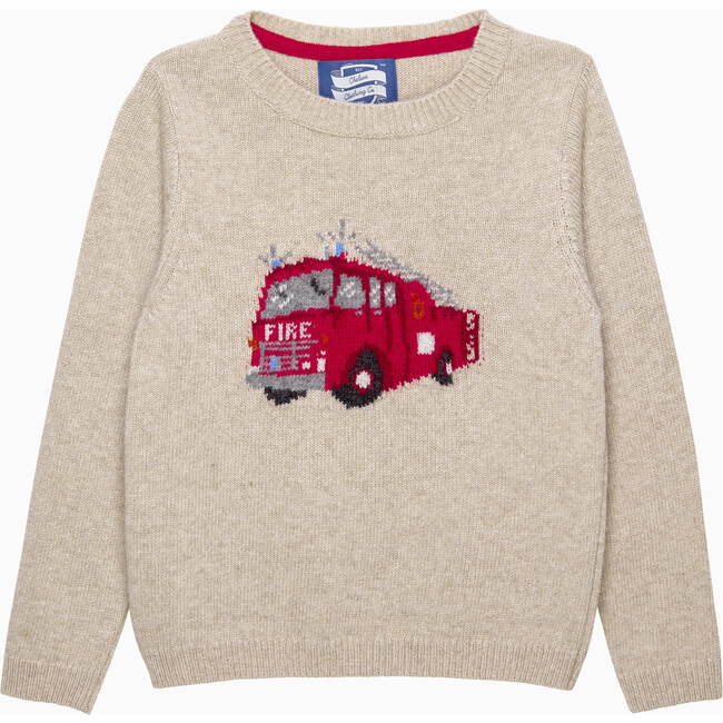 Fire Engine Intarsia Jumper Sweater, Oatmeal