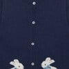 Bunny Intarsia Velvet Bow Button Down Cardigan, Navy - Cardigans - 3