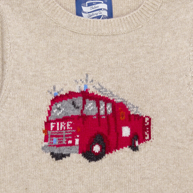 Fire Engine Intarsia Jumper Sweater, Oatmeal - Sweaters - 3