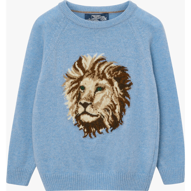 Augustus Lion Intarsia Jumper Sweater, Blue Marl