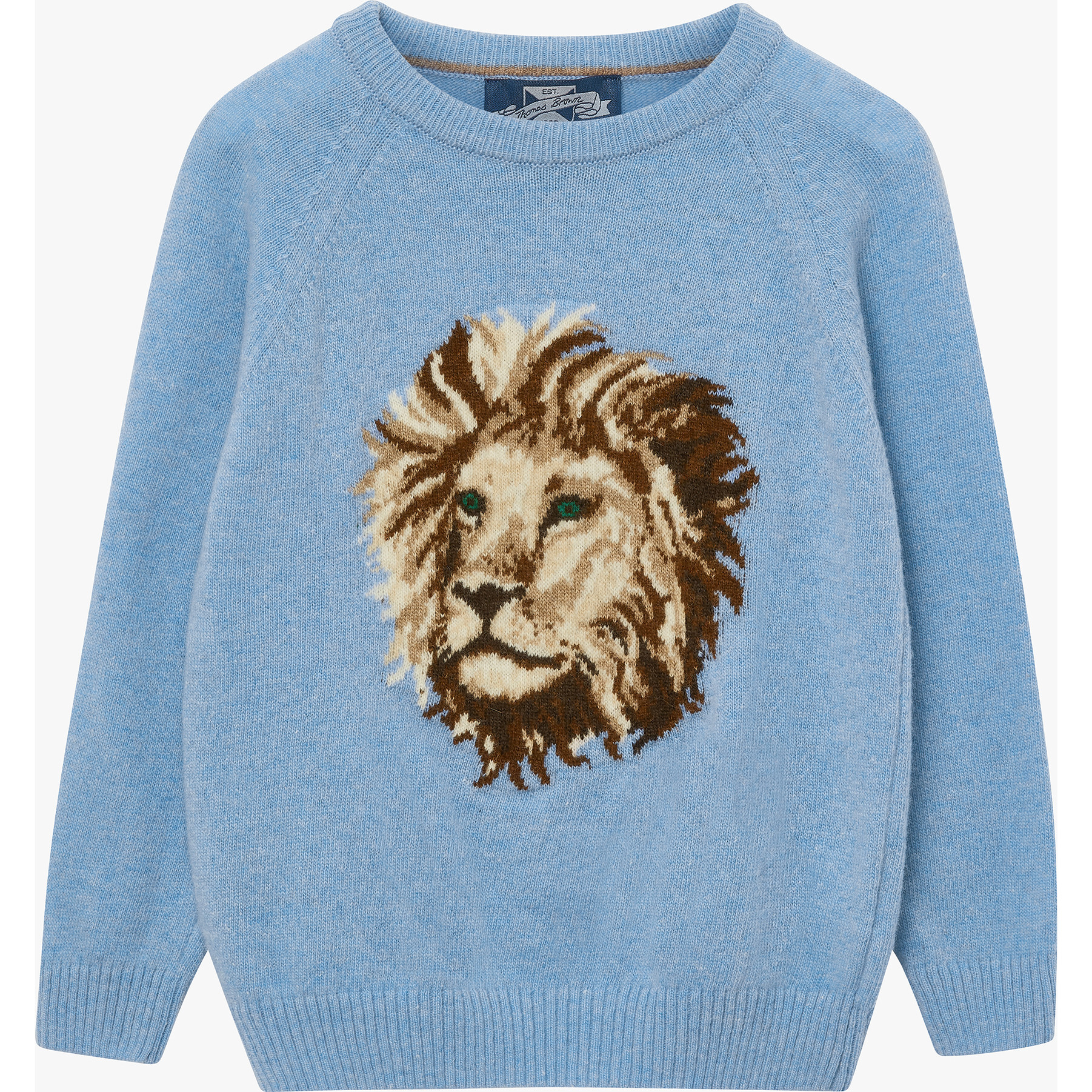 Augustus Lion Intarsia Jumper Sweater, Blue Marl - Sweaters - 1
