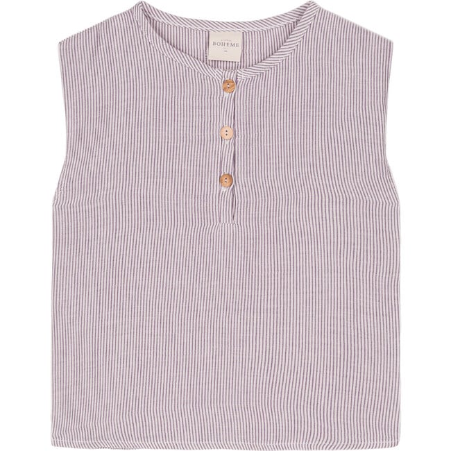 Roman Sleeveless Blouse, Violet Stripes - Blouses - 5