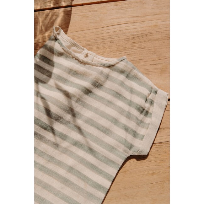 Praslin Short Sleeve Blouse, Green Stripes