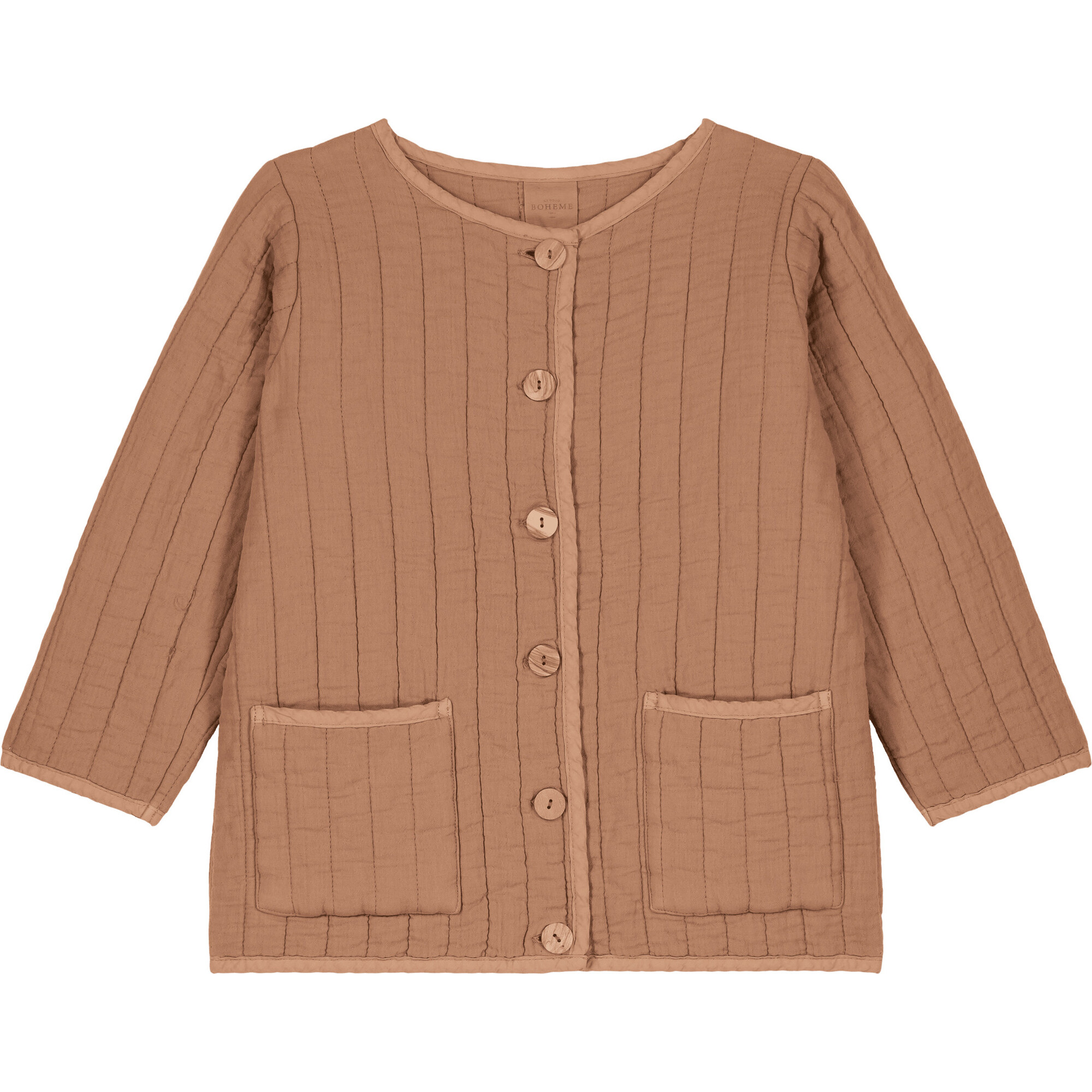 Mahé Wooden Buttons Quilted Jacket, Praline - Jackets - 1