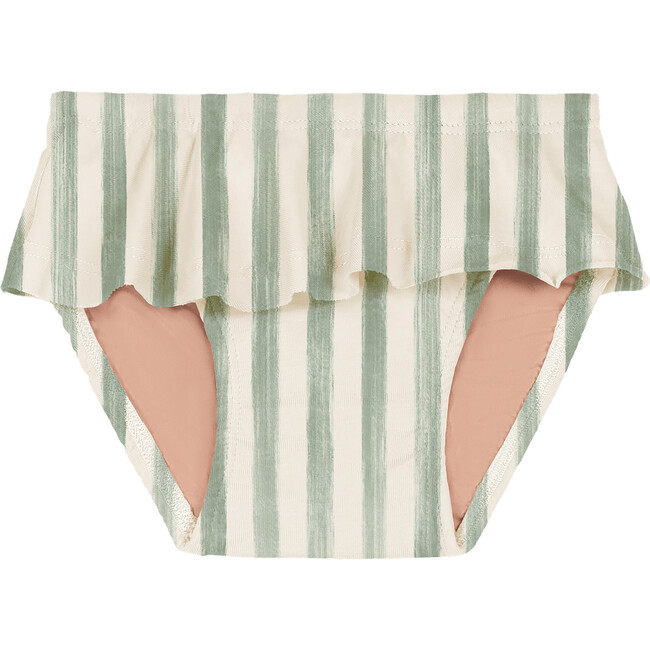 Mimi Ruffle Swim Briefs, Green Stripes