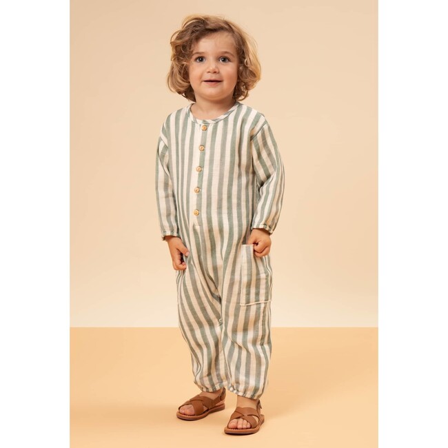 Big Papi long Sleeve Jumpsuit, Green Stripes