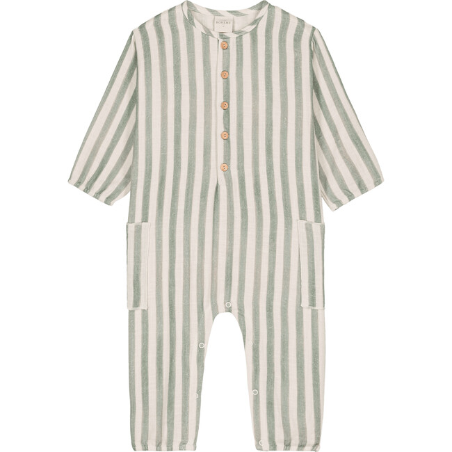 Big Papi long Sleeve Jumpsuit, Green Stripes - Jumpsuits - 4