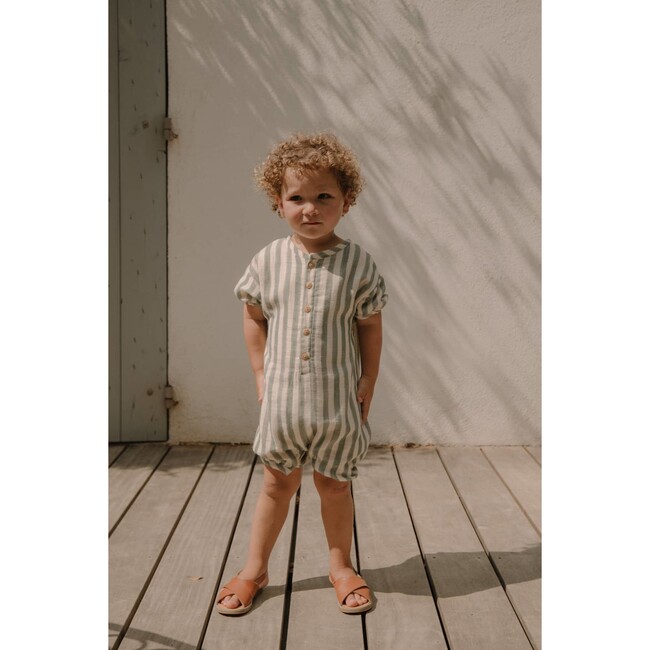 Baby's Short Sleeve Jumpsuit, Green Stripes