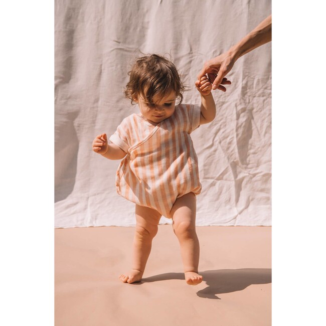 Baby's Kimono Wrap Romper, Pink Stripes