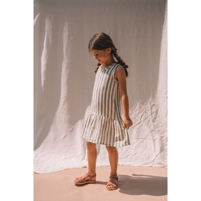 Playa Ruffle Hem Sleeveless Dress, Green Stripes