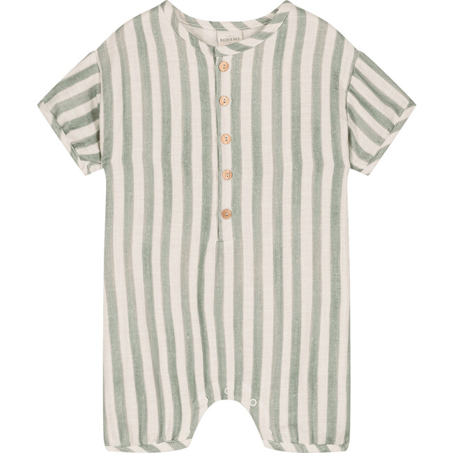 Baby's Short Sleeve Jumpsuit, Green Stripes - Jumpsuits - 3