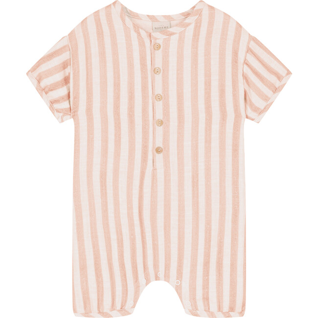 Baby's Short Sleeve Jumpsuit, Pink Stripes - Jumpsuits - 4