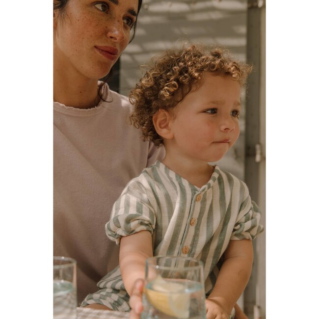 Baby's Short Sleeve Jumpsuit, Green Stripes - Jumpsuits - 5