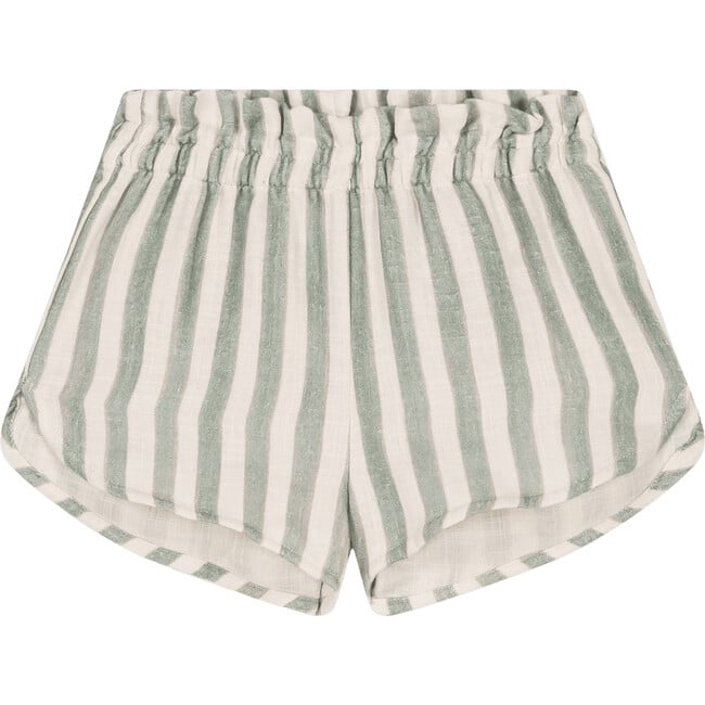 Georgette Elastic Waist Shorts, Green Stripes - Shorts - 4