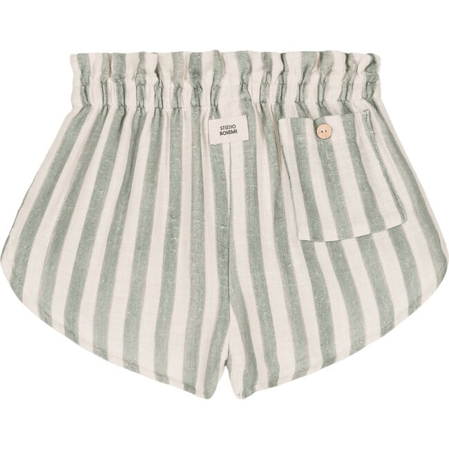 Georgette Elastic Waist Shorts, Green Stripes - Shorts - 5