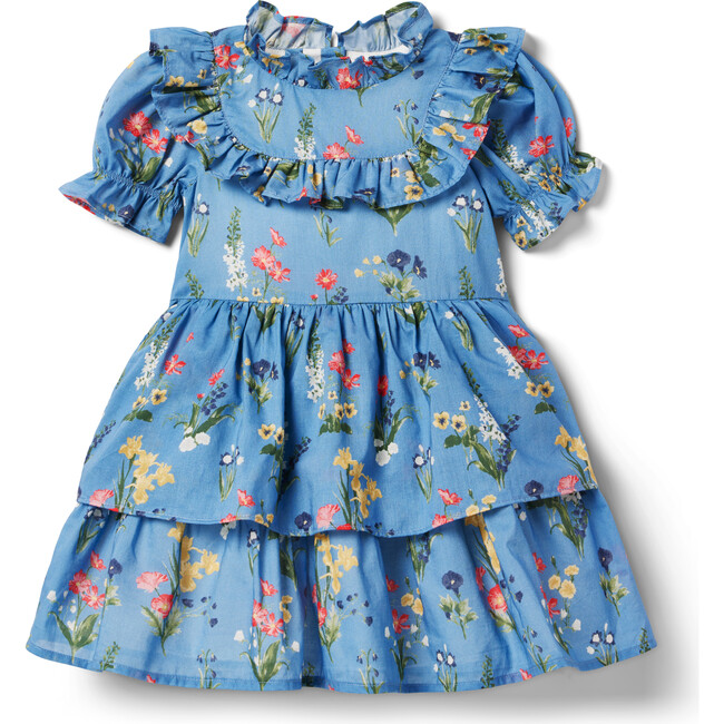 The Ruffle In Bloom Puff Sleeve Tiered Skirt Dress & Bloomer, Soft Blue