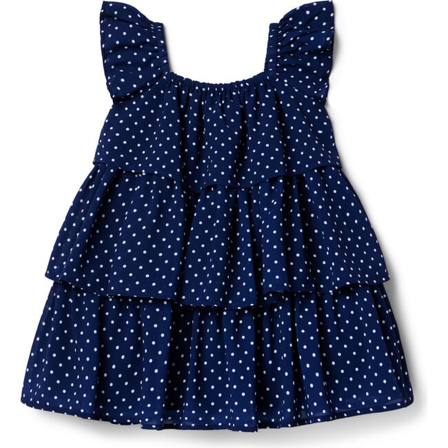 The Spot-On Polka Dot Tiered Ruffle Flutter Sleeve Dress, Merchant Marine