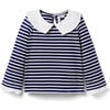 Striped Collared Ruffle Cuff Long Bell Sleeve Top, Merchant Marine - T-Shirts - 1 - thumbnail