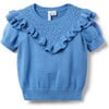 Short Puff Sleeve Ruffle Crop Sweater Top, Blue Best - Sweaters - 1 - thumbnail