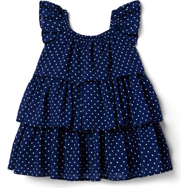 The Spot-On Polka Dot Tiered Ruffle Flutter Sleeve Dress, Merchant Marine - Dresses - 2