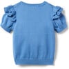 Short Puff Sleeve Ruffle Crop Sweater Top, Blue Best - Sweaters - 2