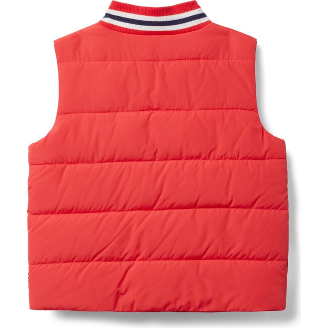 The Varsity Striped Collar Zip Front Puffer Vest, Bright Red - Vests - 2